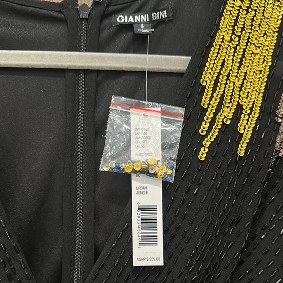 Gianni Bini Black and Yellow Pleated Tiered Midi Dress - Picture 4 of 5